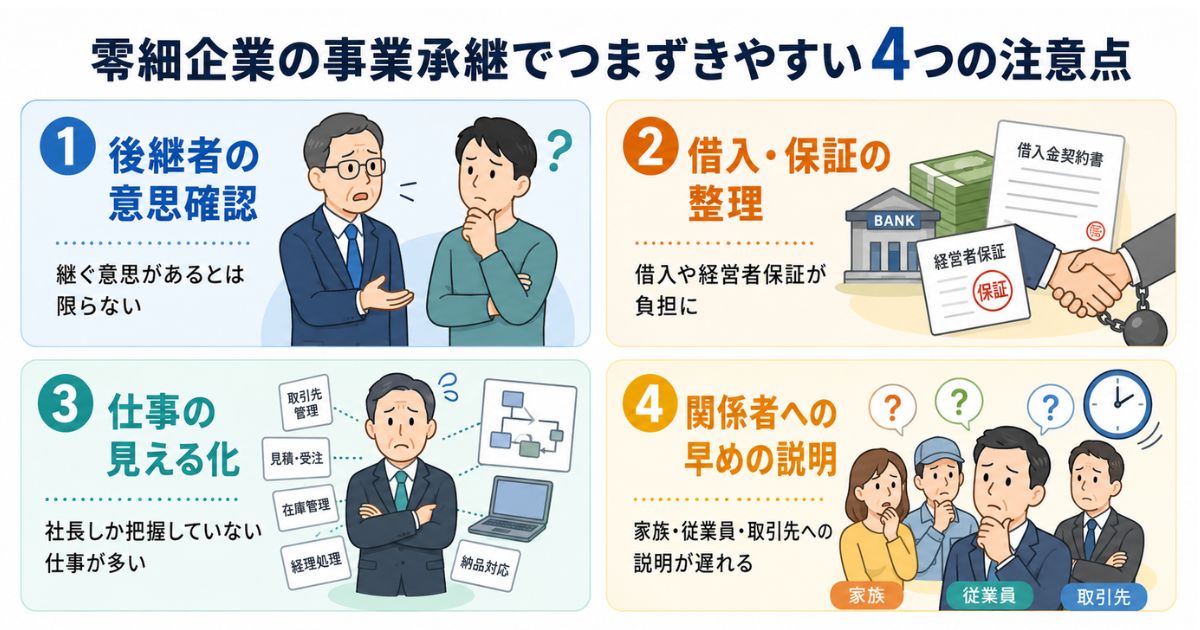 零細企業でつまずきやすい4つの注意点のイメージ画像