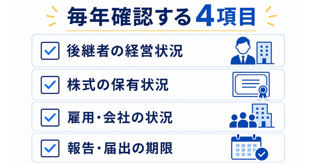 事業承継税制の5年間で毎年確認すべきことのイメージ画像