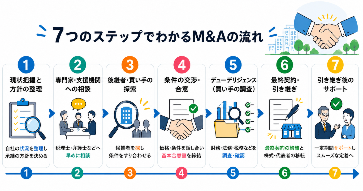 他人へ事業承継するときの流れのイメージ画像