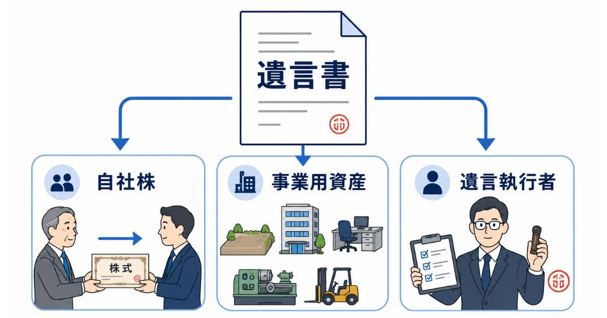 事業承継で遺言書に書くべき内容のイメージ画像