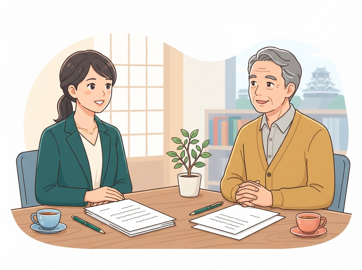 弁護士が経営者と一対一で落ち着いて話を聞いている様子